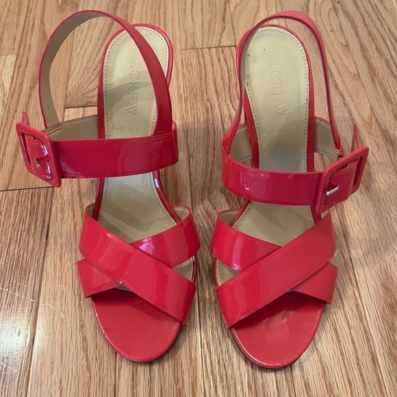 J. Crew Sydney Hot Pink Patent Leather Block Heel Sandals Size 7 - Picture 2 of 10